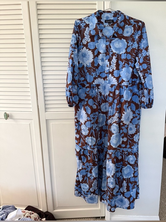 Rachel Zoe Dresses & Skirts - RACHEL Zoe Blue Floral Brown Button-Front Maxi Dress